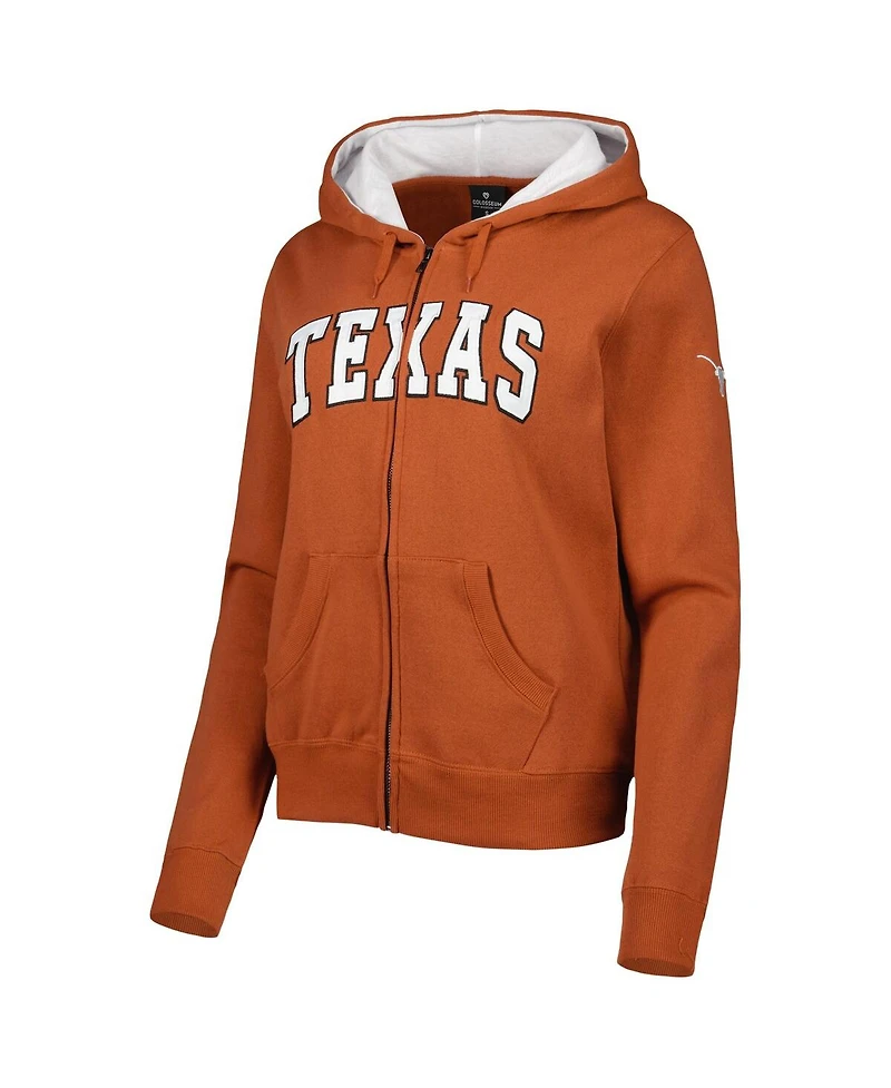 Women's Colosseum Texas Orange Longhorns Arched Name Full-Zip Hoodie