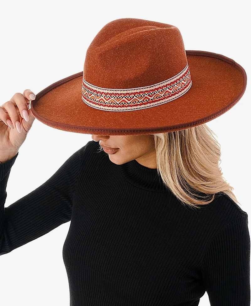 Marcus Adler Women's Chevron Trim Wool Blend Panama Hat