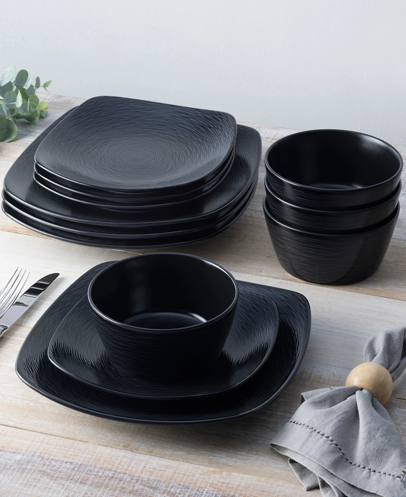 Colorscapes Swirl Square Set 12 Piece Dinnerware Set, Service For 4