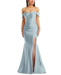 Cynthia & Sahar Women's Off-the-Shoulder Corset Stretch Satin Mermaid Dress with Slight Train