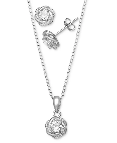 Giani Bernini 2-Pc. Set Cubic Zirconia Love Knot Pendant Necklace & Matching Stud Earrings in Sterling Silver, Created for Macy's