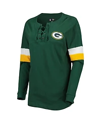 Women's New Era Green Green Bay Packers Athletic Varsity Lace-Up Long Sleeve T-shirt