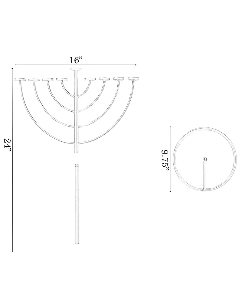 Modern 9 Branch Lighting Thin Pipe Hanukkah Menorah, Small
