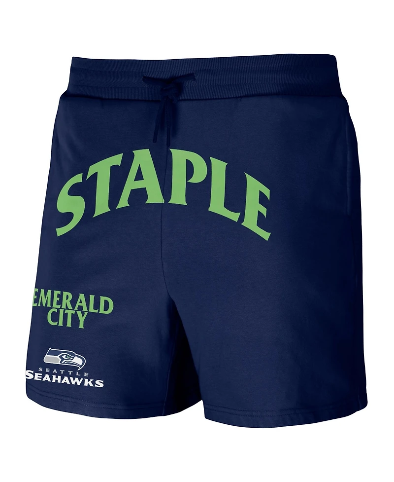 Men's Nfl X Staple Navy Seattle Seahawks New Age Throwback Vintage-Like Wash Fleece Short