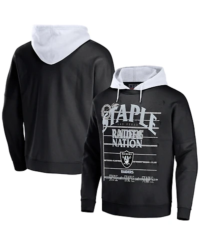 Men's Nfl X Staple Black Las Vegas Raiders Oversized Gridiron Vintage-Like Wash Pullover Hoodie