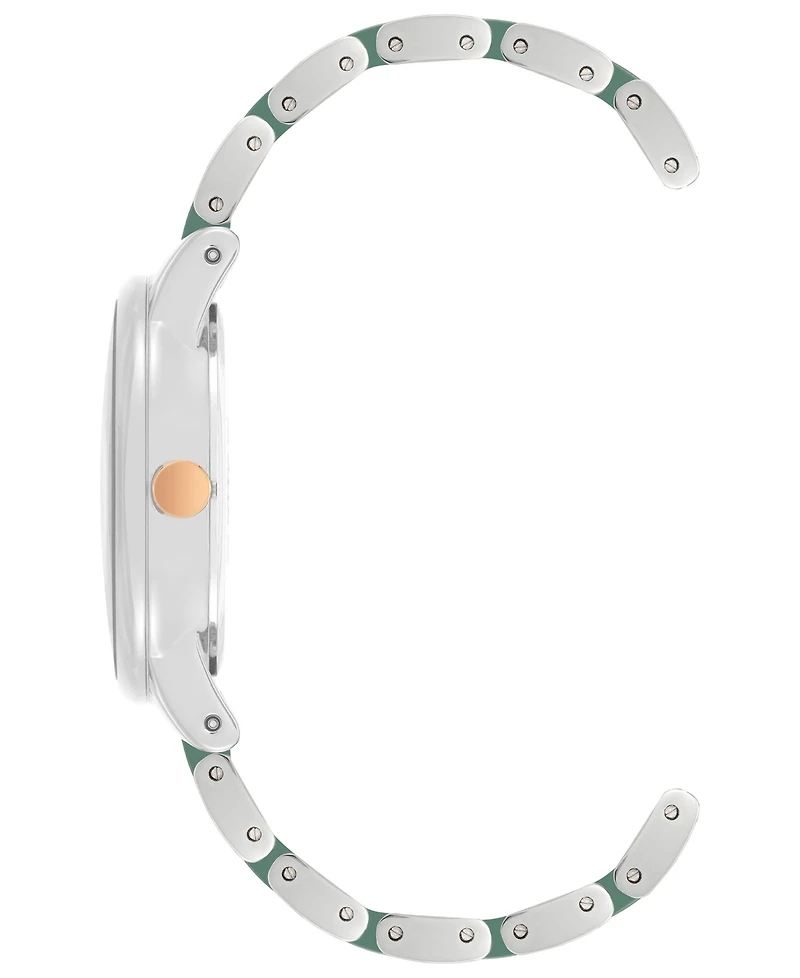 Anne Klein Women's Three-Hand Quartz Silver-Tone Alloy with Green Ceramic Bracelet Watch, 32mm
