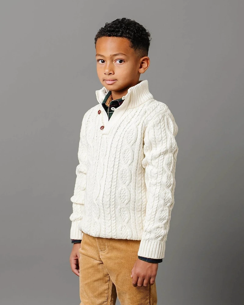 Hope & Henry Baby Boys Organic Mock Neck Cable Sweater with Buttons