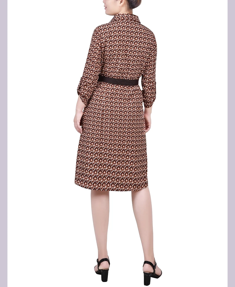Ny Collection Petite 3/4 Roll Tab Sleeve Shirtdress