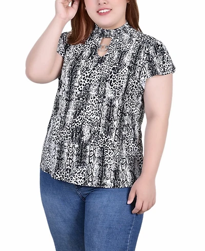 Ny Collection Plus Short Flutter Sleeve Mock Neck Top