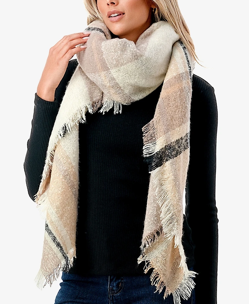 Marcus Adler Women's Cozy Plaid Fringe-Trim Blanket Scarf