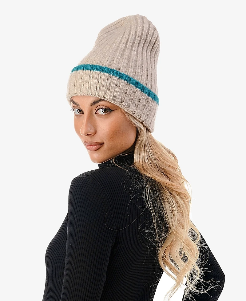 Marcus Adler Women's Stripe Cuff Ribbed Knit Beanie