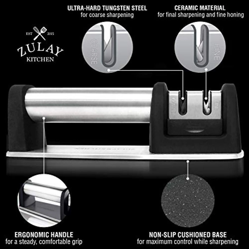 Zulay Kitchen Knife Sharpener & Cut-Resistant Glove (2-Stage Knife Sharpening)
