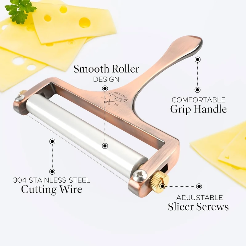 Stainless Steel Wire Cheese Slicer - Adjustable Hand Held Cutter with 2 Extra Wires