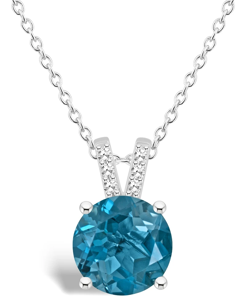 Macy's Women's London Blue Topaz (-/ ct.t.w.) and Diamond Accent Pendant Necklace in Sterling Silver