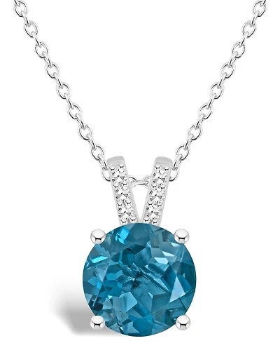 Macy's Women's London Blue Topaz (-/ ct.t.w.) and Diamond Accent Pendant Necklace in Sterling Silver