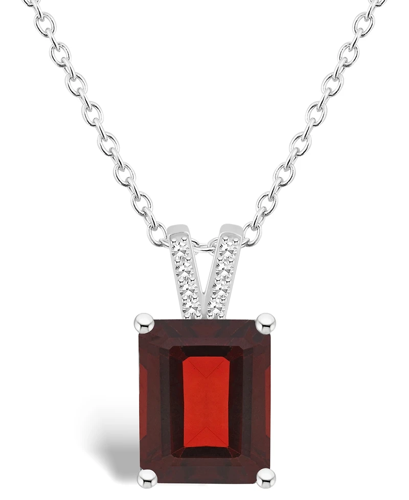 Macy's Women's Garnet (4 ct.t.w.) and Diamond Accent Pendant Necklace in Sterling Silver