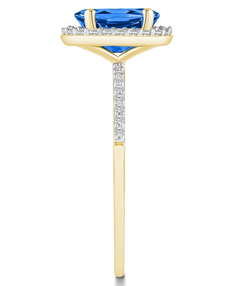 Macy's Lab Grown Sapphire (1-1/2 ct. t.w.) and White (1/5 Halo Ring 10K Yellow Gold