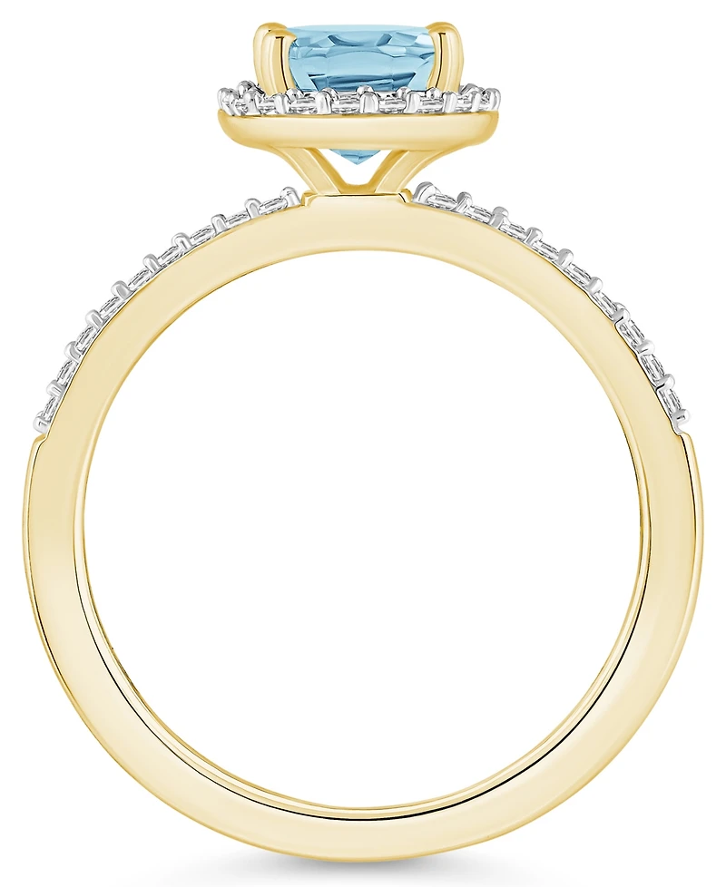Lab-Grown Spinel Aquamarine (1-1/4 ct. t.w.) and Sapphire (1/5 Halo Ring 10K Gold