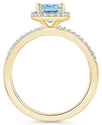 Lab-Grown Spinel Aquamarine (1-1/4 ct. t.w.) and Sapphire (1/5 Halo Ring 10K Gold