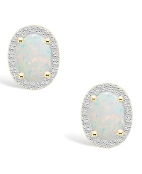 Lab Grown Opal (2/3 ct. t.w.) and Lab Grown Sapphire (1/5 ct. t.w.) Halo Studs in 10K Gold