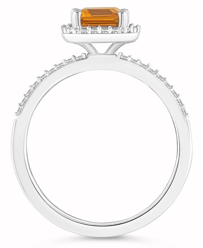 Macy's Citrine (1-3/5 ct. t.w.) and Lab Grown Sapphire (1/4 Halo Ring 10K White Gold