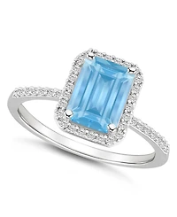 Lab-Grown Spinel Aquamarine (1-3/4 ct. t.w.) and Sapphire (1/4 Halo Ring 10K White Gold