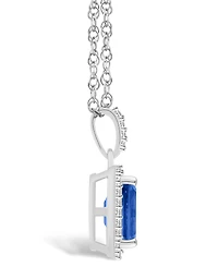 Macy's Lab Grown Sapphire (2 ct. t.w.) and Lab Grown Sapphire (1/5 ct. t.w.) Halo Pendant Necklace in 10K White Gold