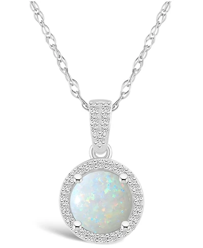 Macy's Created Opal (1/2 ct. t.w.) and Created Sapphire (1/6 ct. t.w.) Halo Pendant Necklace in 10K White Gold