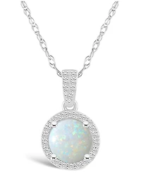 Macy's Created Opal (1/2 ct. t.w.) and Created Sapphire (1/6 ct. t.w.) Halo Pendant Necklace in 10K White Gold