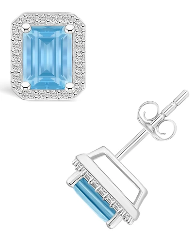 Lab Grown Spinel Aquamarine (2-1/10 ct. t.w.) and Lab Grown Sapphire (1/4 ct. t.w.) Halo Studs in 10K White Gold