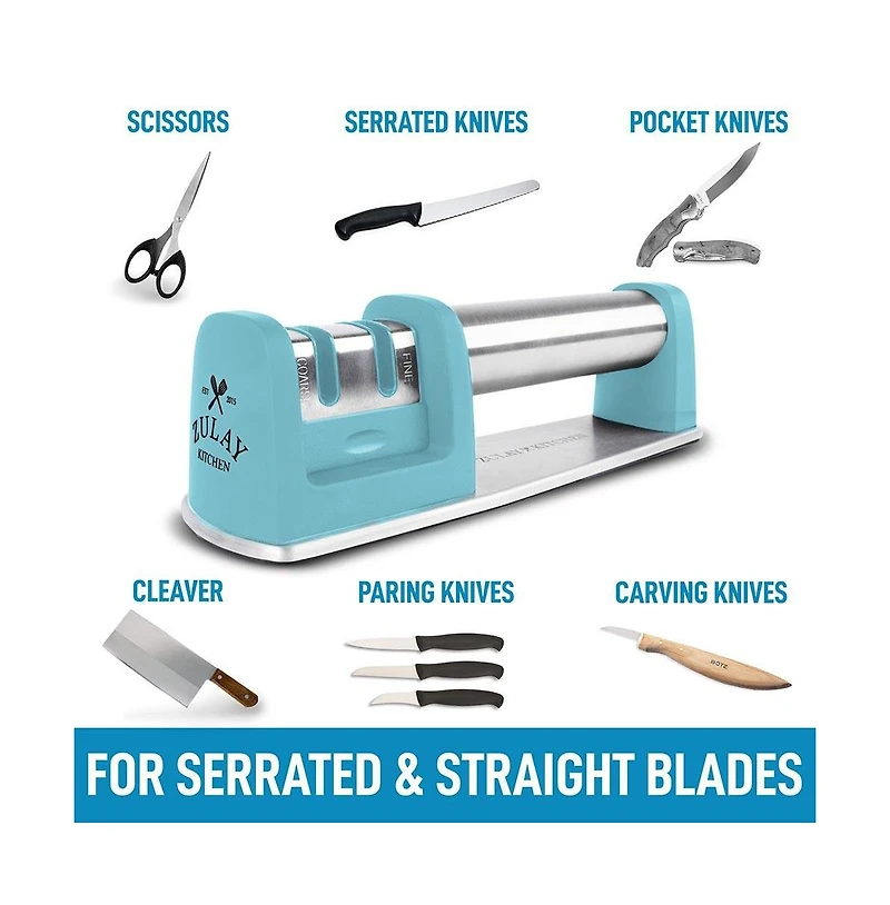 Premium Quality Knife Sharpener for Straight and Serrated Knives Stainless Steel Ceramic and Tungsten