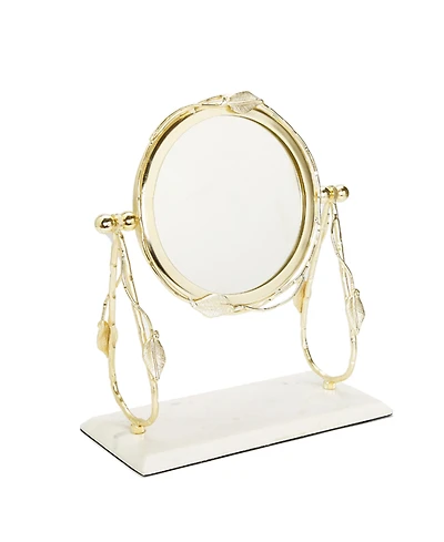 Classic Touch Table Mirror with Leaf Design Border and Marble Base