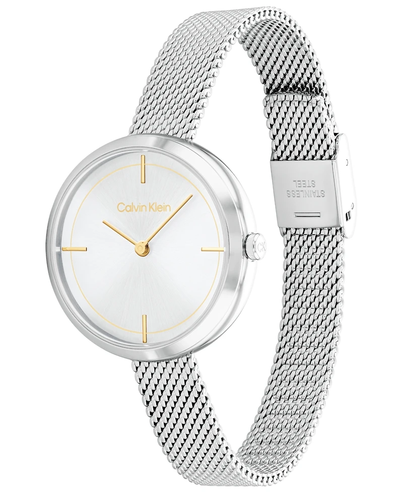 Calvin Klein Women's Silver-Tone Stainless Steel Mesh Bracelet Watch 30mm