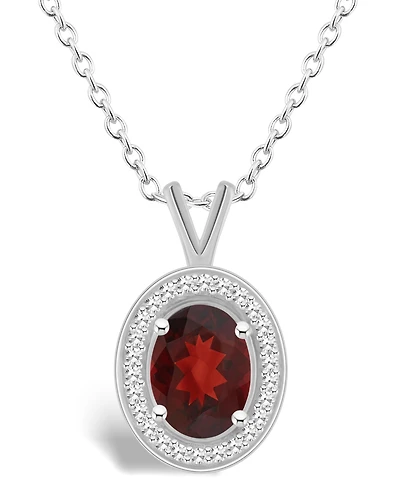 Macy's Garnet (1-1/2 ct. t.w.) and Diamond (1/8 ct. t.w.) Halo Pendant Necklace in Sterling Silver