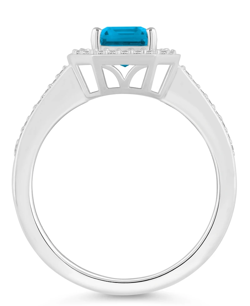 Macy's Blue Topaz (2 ct. t.w.) and Diamond (1/5 Halo Ring Sterling Silver