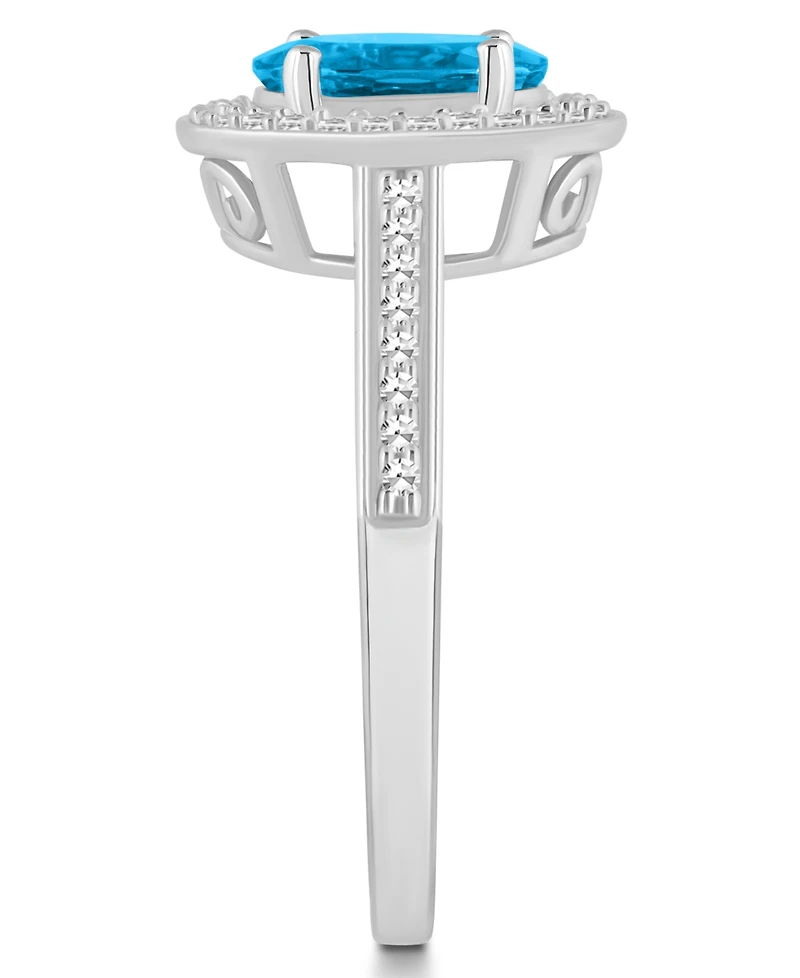 Macy's Blue Topaz (1-3/5 ct. t.w.) and Diamond (1/5 Halo Ring Sterling Silver
