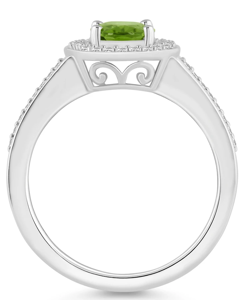 Macy's Peridot (1-1/3 ct. t.w.) and Diamond (1/5 Halo Ring Sterling Silver