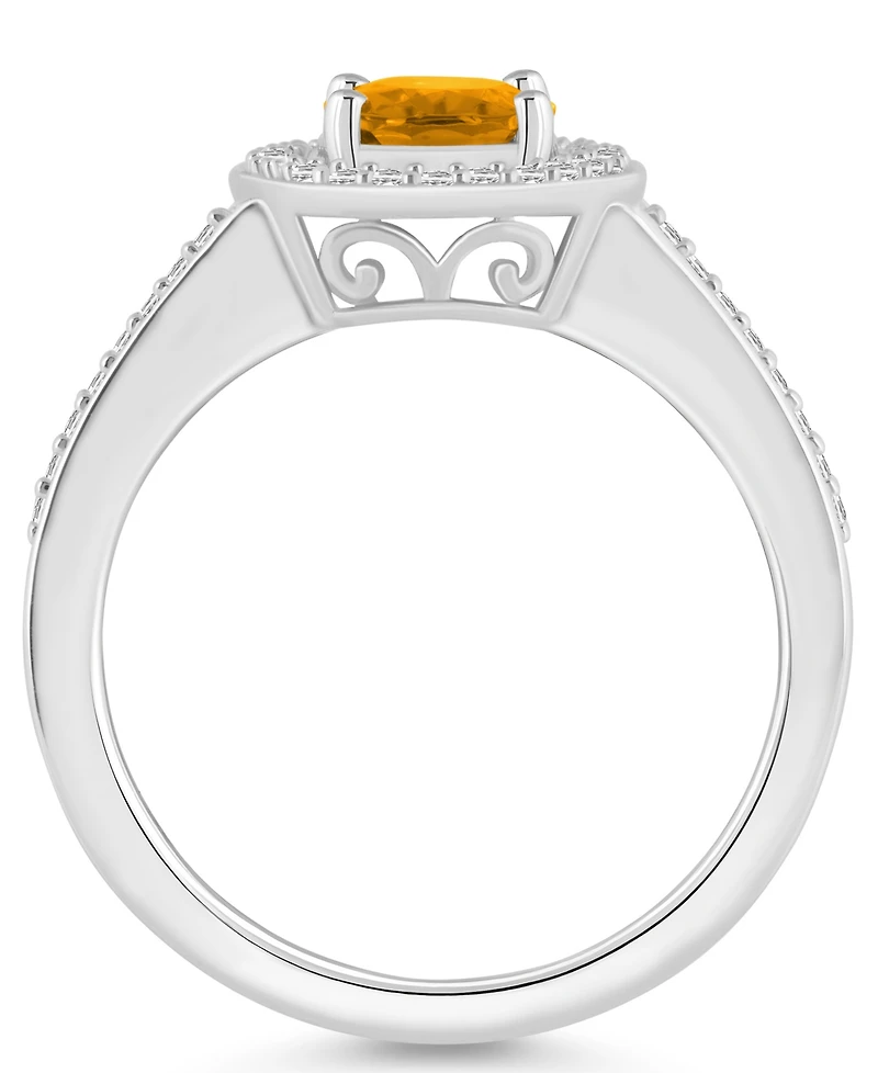Macy's Citrine (1-1/5 ct. t.w.) and Diamond (1/5 Halo Ring Sterling Silver