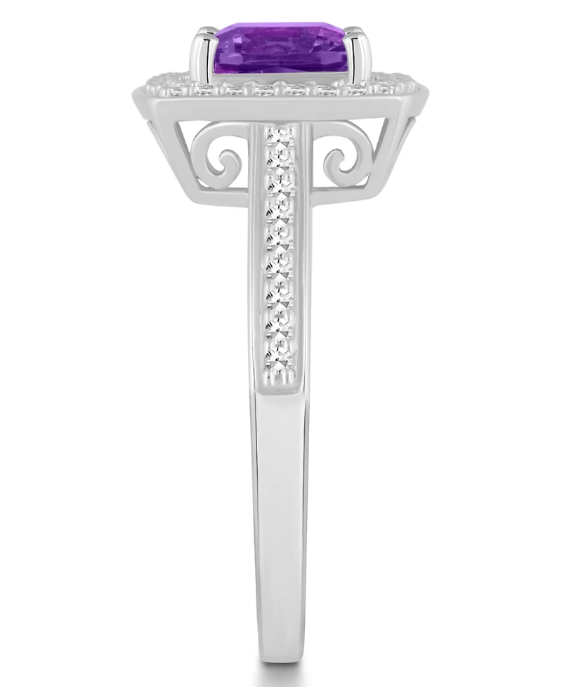 Macy's Amethyst (1-1/2 ct. t.w.) and Diamond (1/4 Halo Ring Sterling Silver