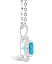 Macy's Blue Topaz (1-3/4 ct. t.w.) and Diamond (1/7 ct. t.w.) Halo Pendant Necklace in Sterling Silver