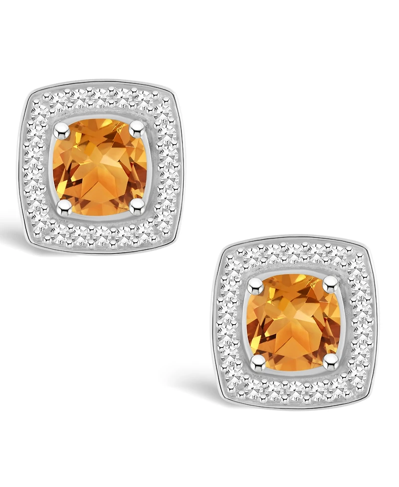 Macy's Citrine (1 ct. t.w.) and Diamond (1/5 ct. t.w.) Halo Studs in Sterling Silver