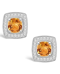 Macy's Citrine (1 ct. t.w.) and Diamond (1/5 ct. t.w.) Halo Studs in Sterling Silver