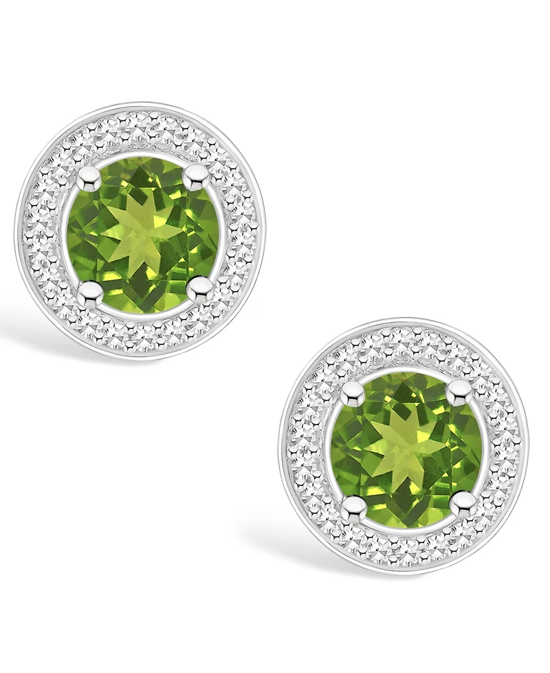 Macy's Peridot (1-9/10 ct. t.w.) and Diamond (1/5 ct. t.w.) Halo Studs in Sterling Silver