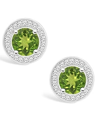 Macy's Peridot (1-9/10 ct. t.w.) and Diamond (1/5 ct. t.w.) Halo Studs in Sterling Silver
