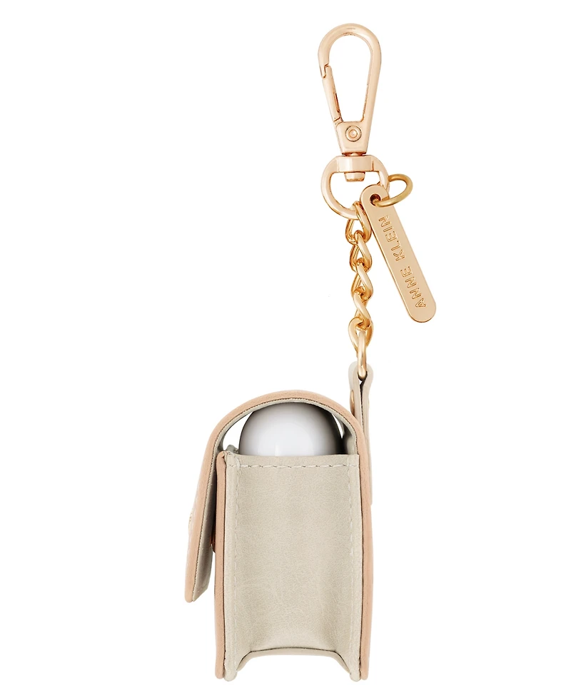 Anne Klein Women's Blush Pink and Beige Faux Leather Case with Spring Clip designed for AirPods