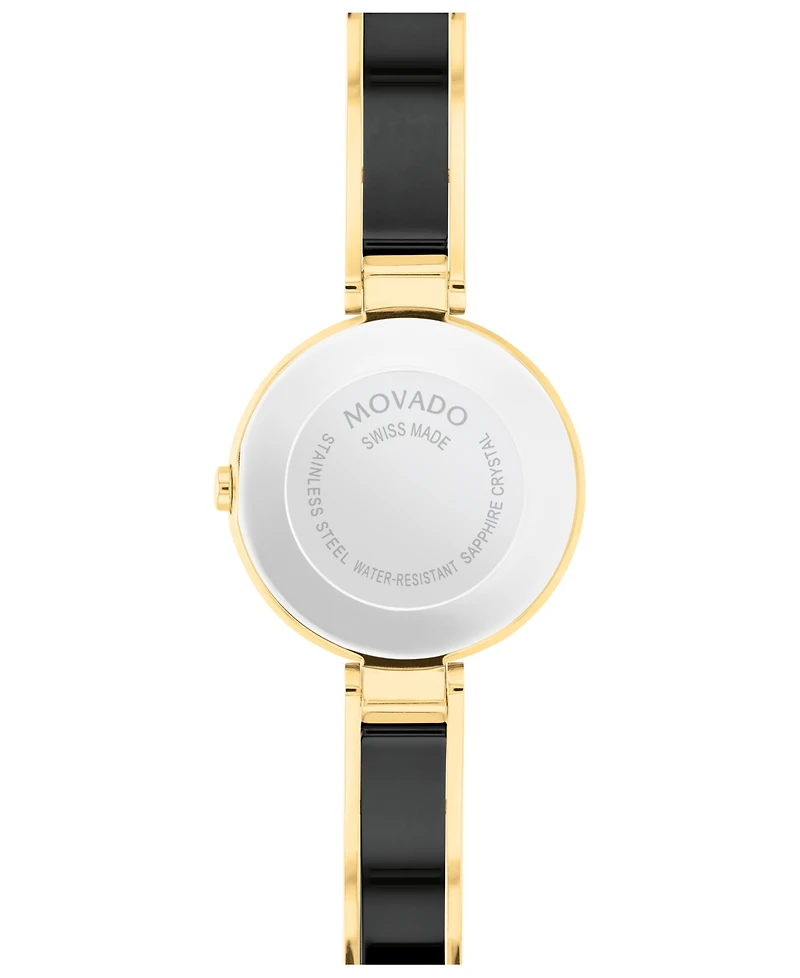 Movado Women's Moda Swiss Quartz Black Ceramic Yellow Pvd Bangle Watch 24mm
