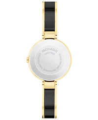 Movado Women's Moda Swiss Quartz Black Ceramic Yellow Pvd Bangle Watch 24mm