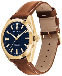 Movado Men's Heritage Datron Swiss Automatic Cognac Genuine Leather Strap Watch 40mm