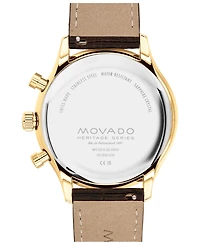 Movado Men's Heritage Circa Swiss Quartz Chronograph Brown Genuine Leather Strap Watch 43mm