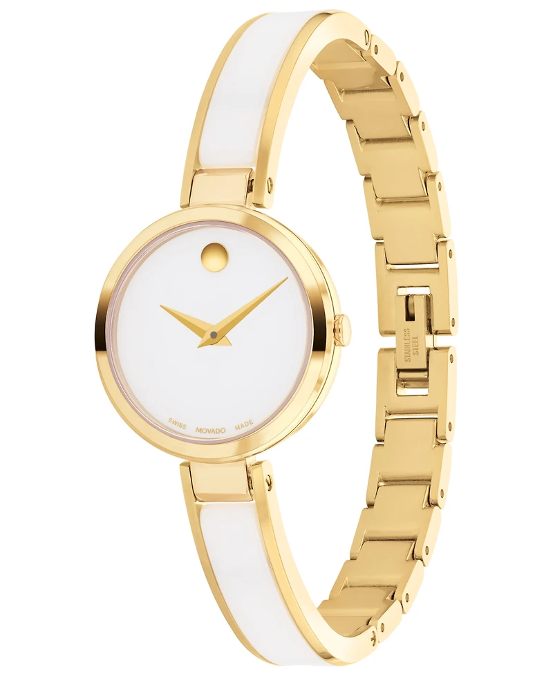 Movado Women's Moda Swiss Quartz White Ceramic Yellow Pvd Bangle Watch 24mm